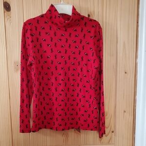 Karen Scott Red Turtleneck Top with Black Dog Print